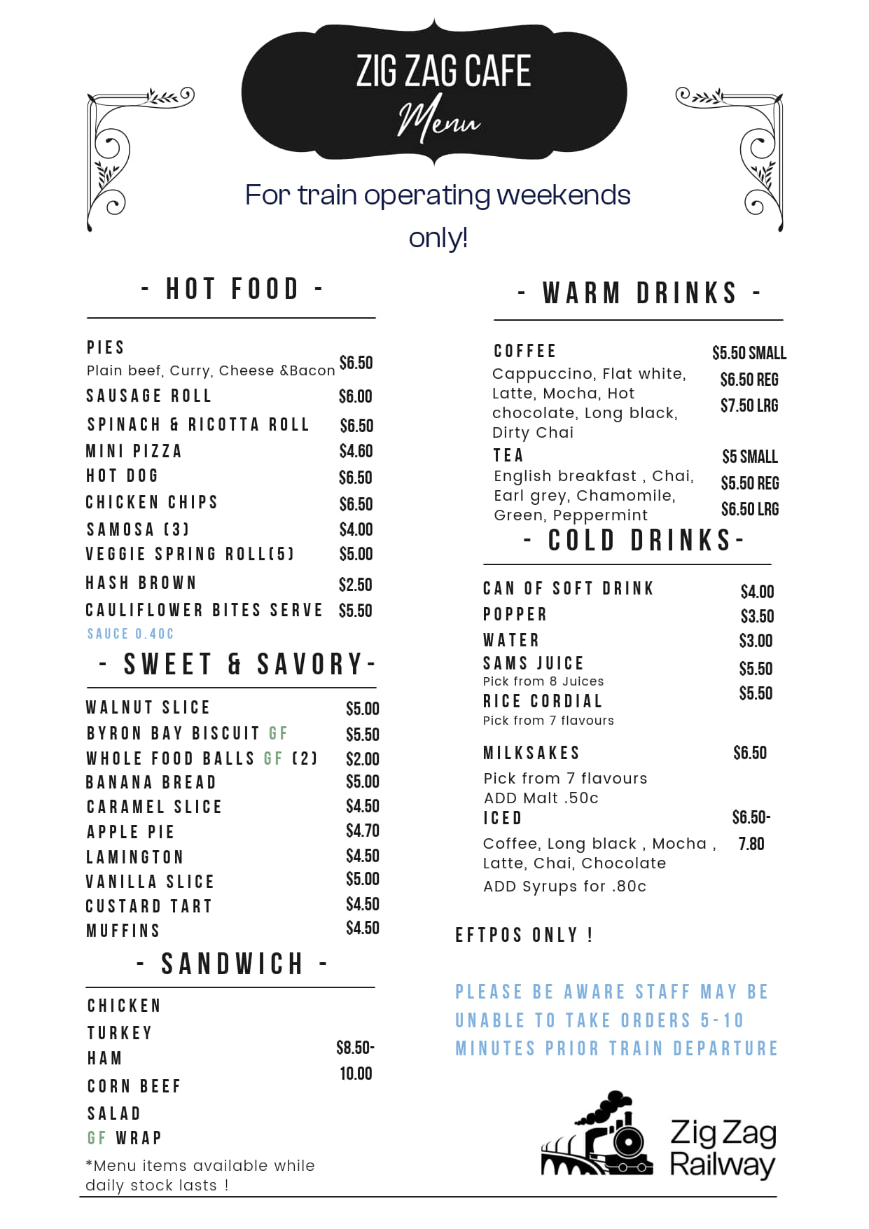 ZZC Train Menu August